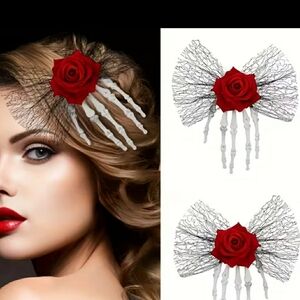 Chic Red Rose Skeleton Hair Clip
